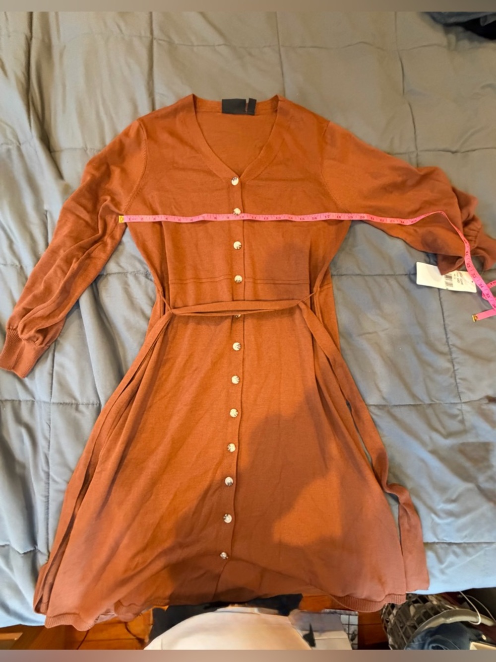 Nina Leonard Balloon Sleeve Sash Sweater Dress Chestnut NWT Size L - Picture 6 of 8